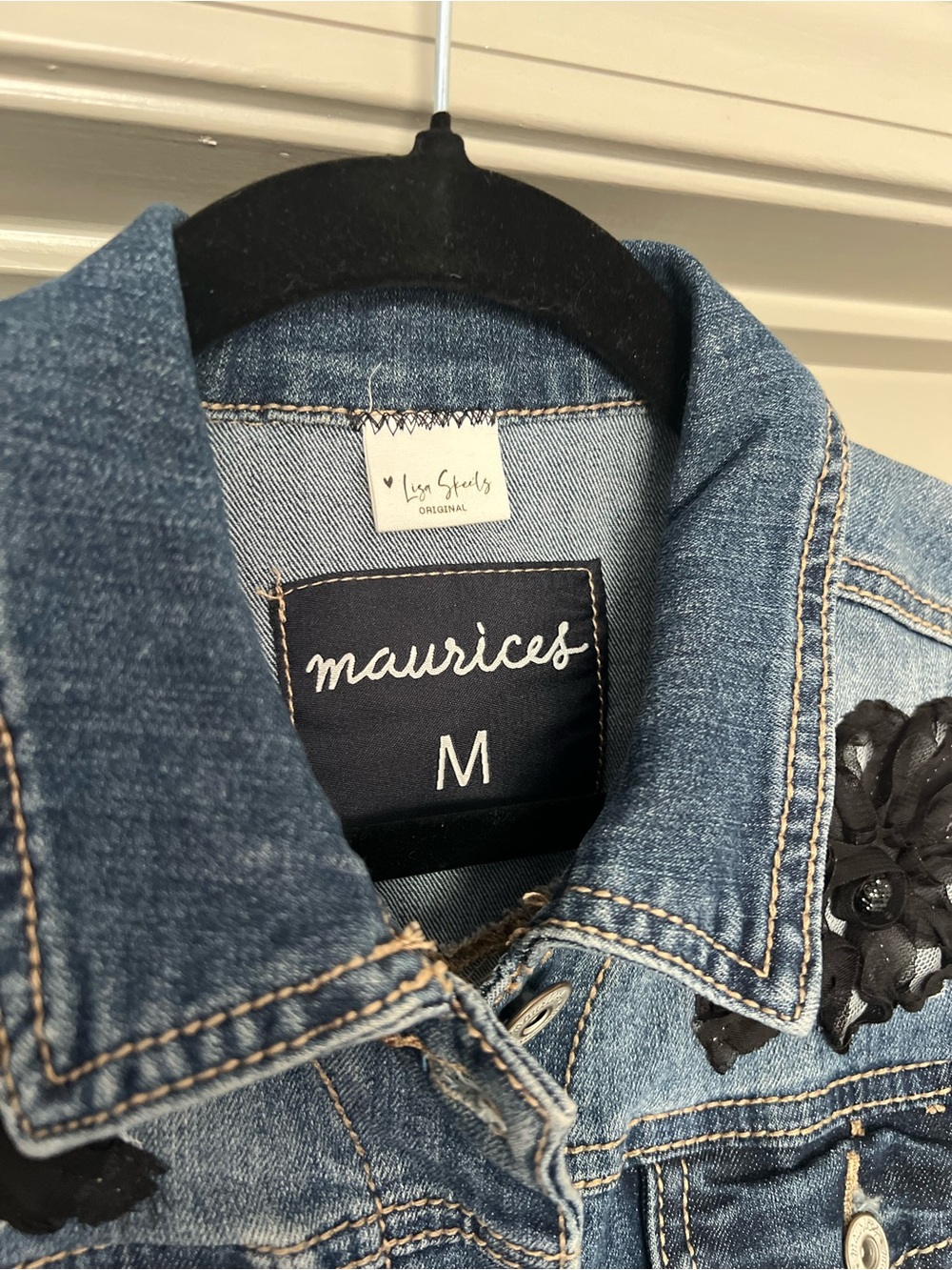 OOAK Romantic Goth Upcycled Denim Floral Mesh Jacket M Lisa Skeels Original - Picture 3 of 7
